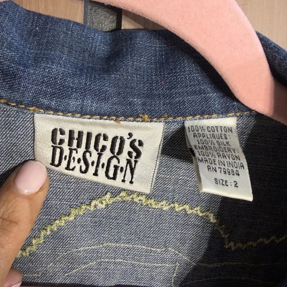 Chico's Multicolor Embroidered‎ Jean Jacket - Picture 3 of 5